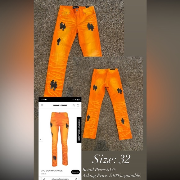 Homme + Femme Duo Denim Orange Jeans - Picture 2 of 3